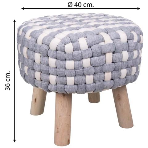 Sgabello Grigio In Cotone Intrecciato E Legno 40x40x36h - Foto 6