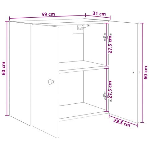 Mobiletto a muro Bianco Lucido 59 x 31 x 60 cm - Foto 7