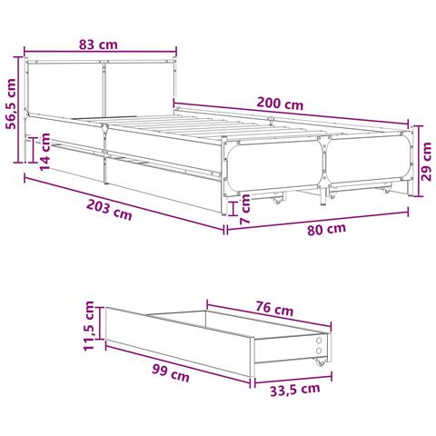 Struttura letto con testata con ruota Rovere Nero 80 x 200 cm - Foto 2