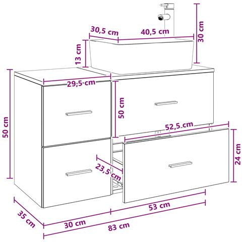 Set di mobili per il bagno 2 pz Rovere Nero - Foto 9