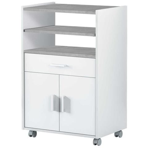 Carrello Portaforno Per Microonde Un Cassetto Due Ante Bianco 59x40 H92 Cm - Foto 2