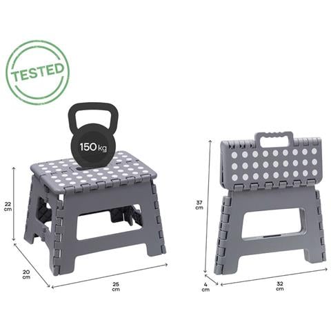Tb-022-g Sgabello Pieghevole Multiuso, 22 Cm Di Altezza, Grigio - Foto 3