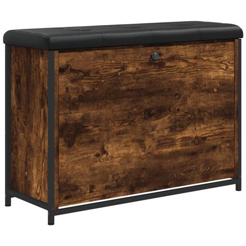 Panca Portascarpe Cassetto Ribaltabile Rovere Fumo 82x32x56cm - Foto 2