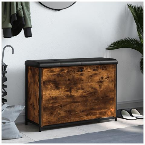 Panca Portascarpe Cassetto Ribaltabile Rovere Fumo 82x32x56cm - Foto 3