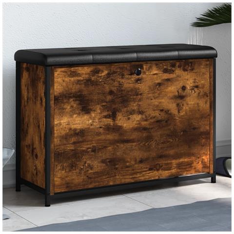 Panca Portascarpe Cassetto Ribaltabile Rovere Fumo 82x32x56cm - Foto 1