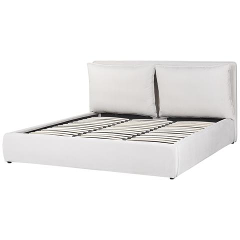 Letto Matrimoniale Contenitore Velluto Bianco Crema 180 X 200 Cm Bajonna - Foto 2