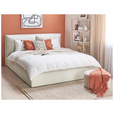 Letto Matrimoniale Contenitore Velluto Bianco Crema 180 X 200 Cm Bajonna - Foto 1
