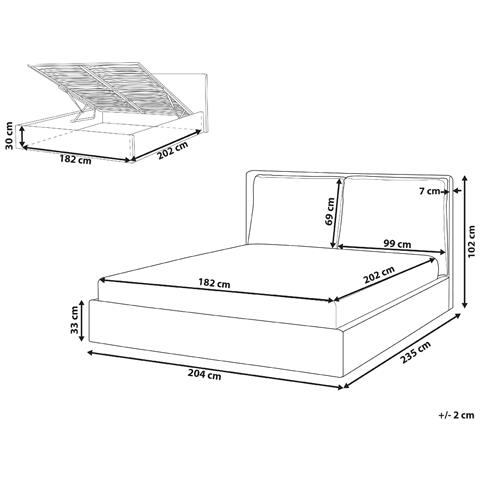 Letto Matrimoniale Contenitore Velluto Bianco Crema 180 X 200 Cm Bajonna - Foto 8