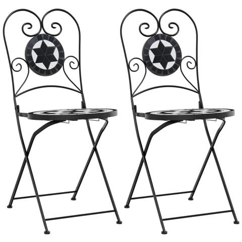 Sedie Da Bistrò Pieghevoli 2 Pz Nero E Bianco In Ceramica - Foto 2