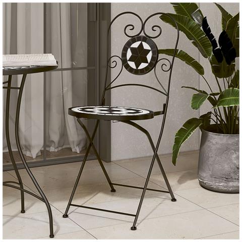 Sedie Da Bistrò Pieghevoli 2 Pz Nero E Bianco In Ceramica - Foto 1