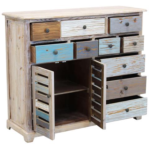 Mobile Comò Credenza Da Interno Soggiorno In Legno Colorato Effetto Shabby Chic Con 10 Cassetti E 2 Ante Linea Classic - Foto 2