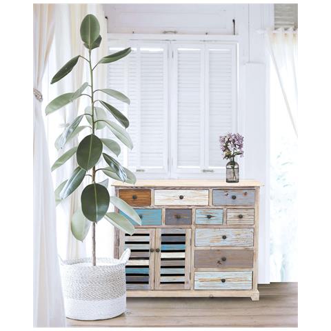 Mobile Comò Credenza Da Interno Soggiorno In Legno Colorato Effetto Shabby Chic Con 10 Cassetti E 2 Ante Linea Classic - Foto 8