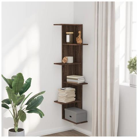 Scaffale Angolare Muro Rovere Marrone 36,5x36,5x140 Cm Legno - Foto 3