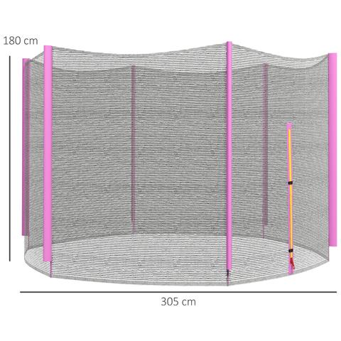 Rete Di Protezione Per Trampolini A 6 Pali Con Ingresso Con Cerniera, In Pe, Ø305x180 Cm, Nero E Rosa - Foto 6