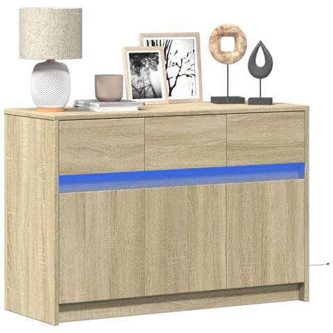 Mobile Porta Tv Con Led Rovere Sonoma 91x34x61 Cm In Truciolato - Foto 1