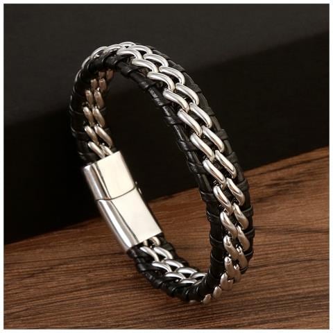 Bracciale Da Uomo Con Polsino In Pelle Pu Intrecciata - Foto 3