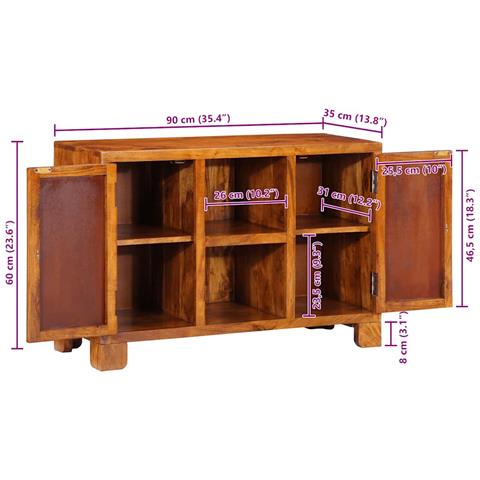 Credenza Multicolore 90x35x60 in Legno Massello di Acacia - Foto 2