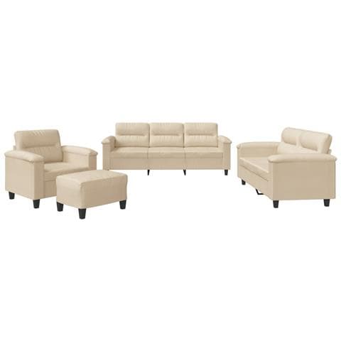 Set Divani 4 Pz Con Cuscini Crema In Tessuto Microfibra - Foto 2