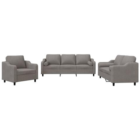 Set Divani 3 Pz Con Cuscini Tortora In Tessuto - Foto 2