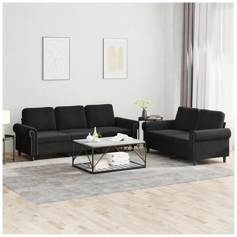 Set Di Divani 2 Pz Con Cuscini Nero In Velluto - Foto 7