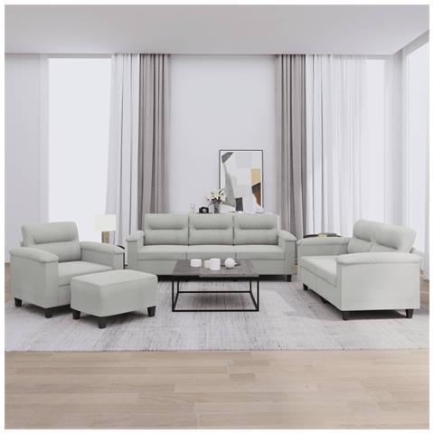Set Divani 4 pz con Cuscini Grigio Chiaro in Tessuto Microfibra - Foto 2