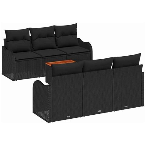 Set di Divani da Giardino in 7 Pezzi con Cuscini Nero in Rattan Polietilene Acciaio,  Divano da Giardino per 2 Persone con Cuscini Nero in Rattan Polietilene - Foto 1