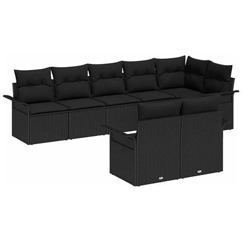 Set divani da giardino 8 pezzi con cuscini Nero Polyrattan - Foto 1