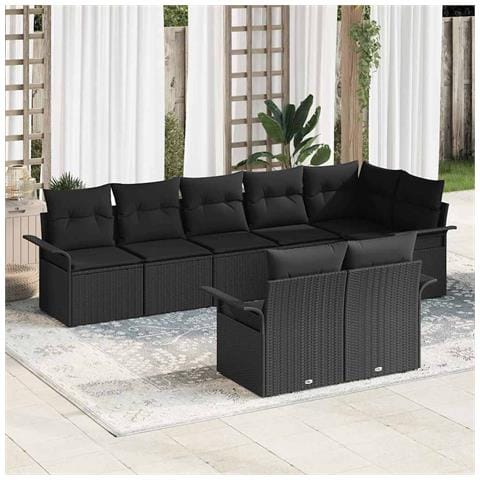 Set divani da giardino 8 pezzi con cuscini Nero Polyrattan - Foto 2