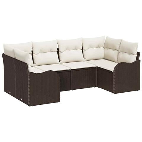Set Divano Giardino 6 pezzi con cuscini Marrone Rattan Polyrattan, Divano Giardino 2 posti con cuscini Marrone Rattan Polyrattan - Foto 1