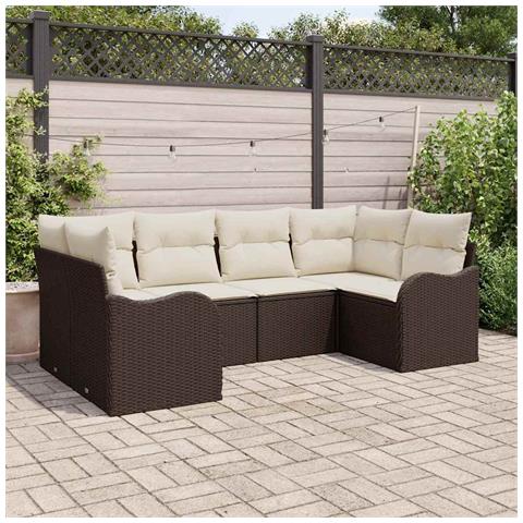 Set Divano Giardino 6 pezzi con cuscini Marrone Rattan Polyrattan, Divano Giardino 2 posti con cuscini Marrone Rattan Polyrattan - Foto 2