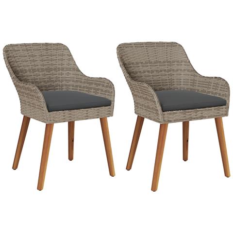 Sedie da Giardino con Cuscini 2 pz Nero Polirattan - Foto 1