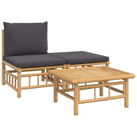 Set Salotto da Giardino 3pz con Cuscini Grigio Scuro Bambù - Foto 1