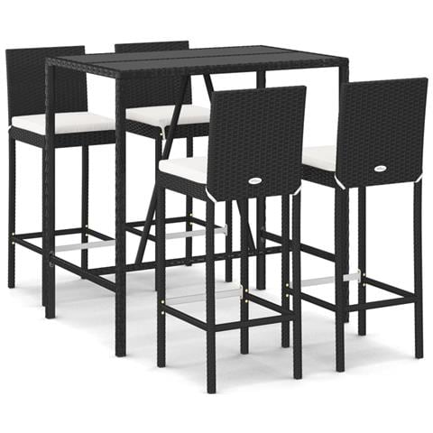 Set Bar da Giardino 5 pz con Cuscini in Polyrattan Nero - Foto 1