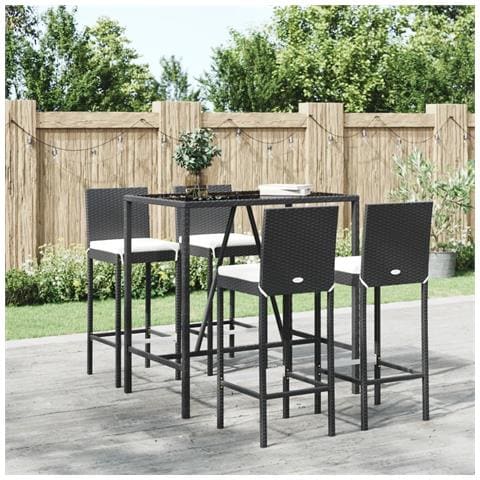 Set Bar da Giardino 5 pz con Cuscini in Polyrattan Nero - Foto 2