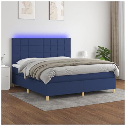 Letto a Molle con Materasso e LED Blu 160x200 cm in Tessuto - Foto 2