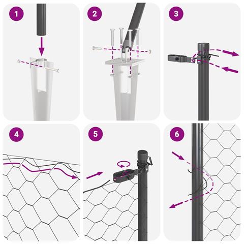 Recinto Esagonale  Grigio 1.5x50 m Acciaio, Pali per Recinzione  con Punta 13 pcs Ø32 mm 170 cm Acciaio Zincato - Foto 9