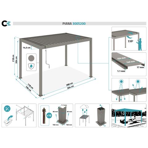Pergola Bioclimatica Autoportante Piana 3x2m - Alluminio - Tortora - Lamelle Orientabili In Acciaio - Foto 7