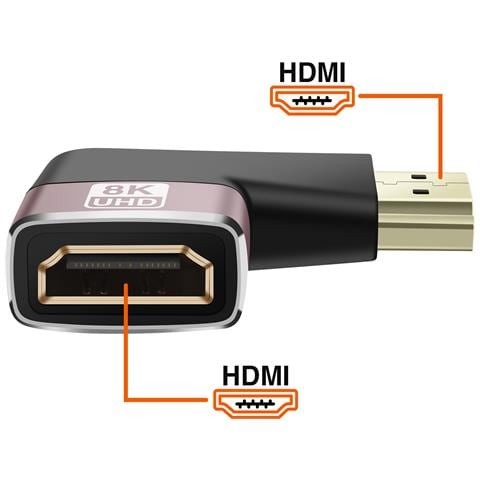 Adattatore Video 8k Uhd Hdmi Femmina Verso Hdmi Maschio Curvo A Sinistra, Nero - Foto 2