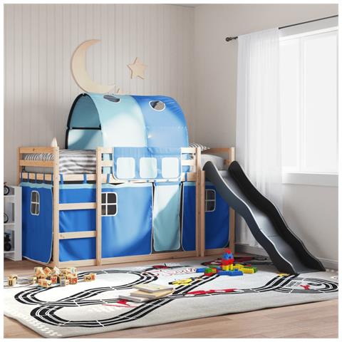 Letto a Castello con Scivolo e Tende Blu 90x200 cm - Foto 2