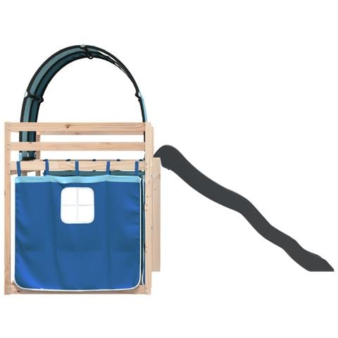 Letto a Castello con Scivolo e Tende Blu 90x200 cm - Foto 9