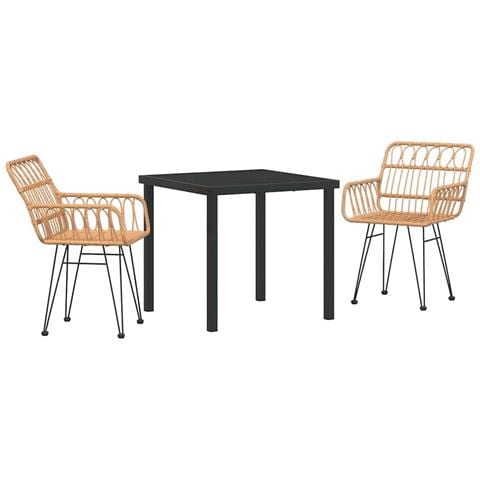 Set da Pranzo per Giardino 3 pcs Marrone Poly Rattan - Foto 1