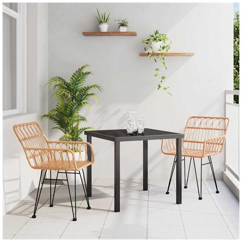 Set da Pranzo per Giardino 3 pcs Marrone Poly Rattan - Foto 2