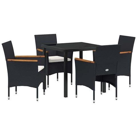 Set da Pranzo per Giardino con cuscino 5 pcs Nero Poly Rattan - Foto 1
