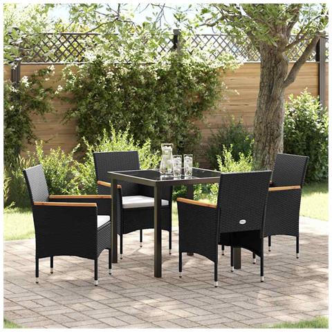 Set da Pranzo per Giardino con cuscino 5 pcs Nero Poly Rattan - Foto 2