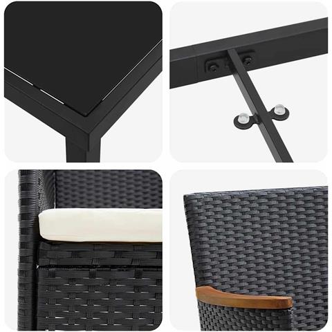 Set da Pranzo per Giardino con cuscino 5 pcs Nero Poly Rattan - Foto 9