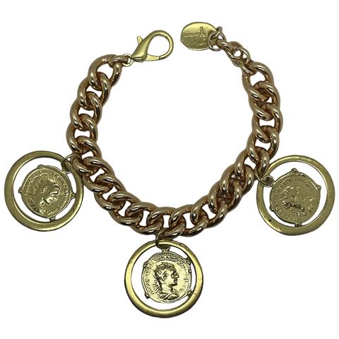 Bracciale Triple Aura Con Monete Color Oro In Stile Anticato. Alluminio E Metallo. - Foto 1