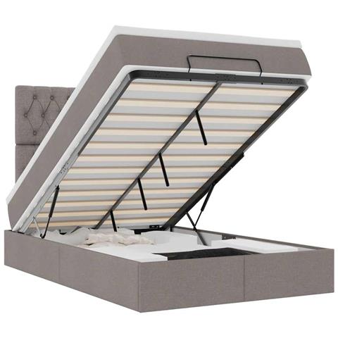 Struttura Letto Pouf con Materasso Tortora 120x190 cm Tessuto - Foto 1