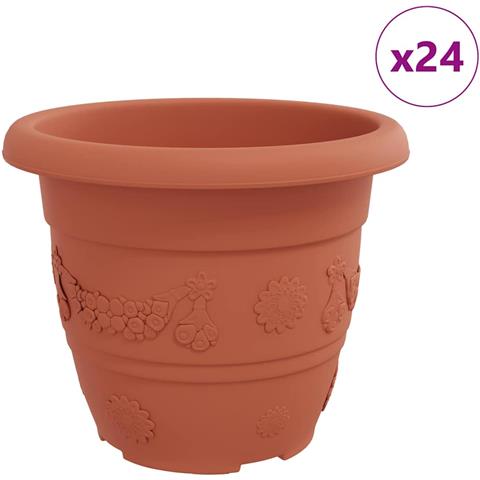 Vaso Rotondo per Fiori 24 pcs Rosso Mattone Ø 26 x 21.5 cm - Foto 1