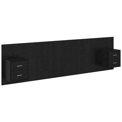 Testata con Comodino 3 pcs Rovere Nero Legno multistrato - Foto 1