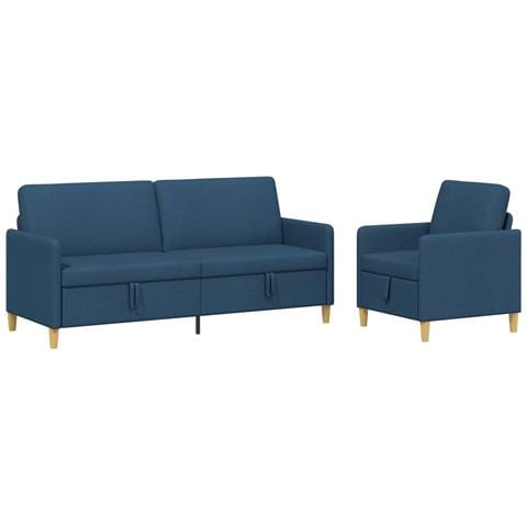 Set di Divani con Storage 2 pcs Blu Poliestere - Foto 1